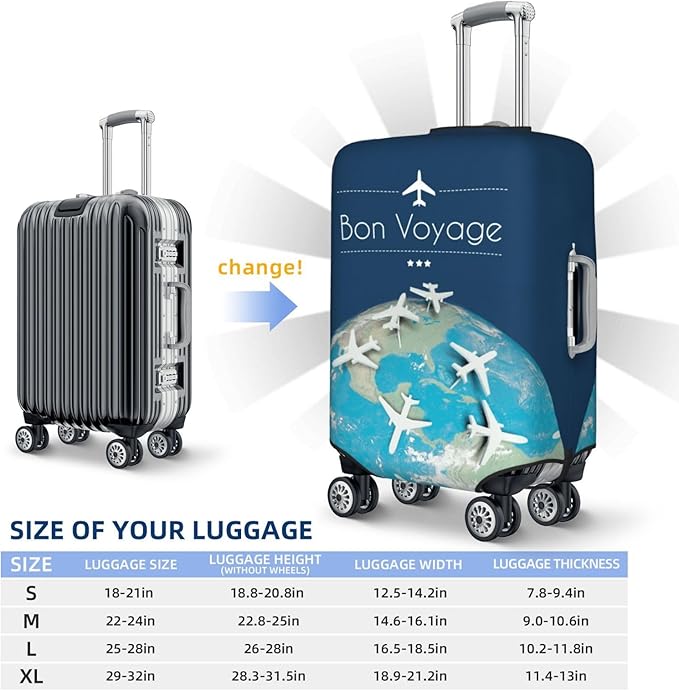 Luggage Cover with World Map & Airplane Design, Suitcase Protector For Travel (Fits 25-28 Inch Luggage)