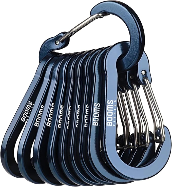 Booms Fishing CC5 Multi-Use Carabiner Clips, 10 Pack 2.7" Small Caribeener Clips, Mini Keychain Aluminum Caribeaner Clip