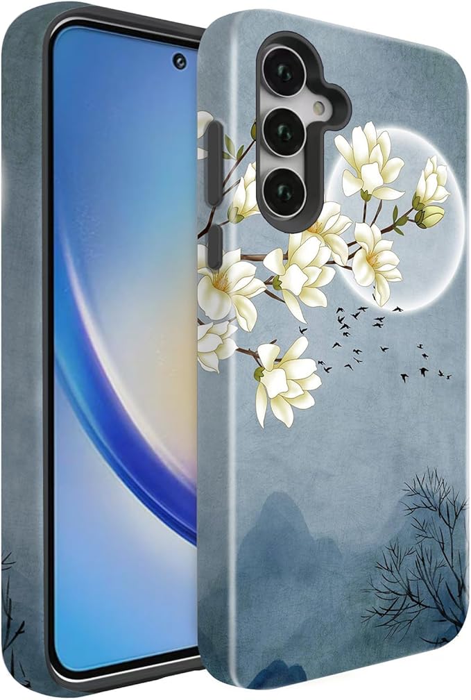 Compatible for Samsung Galaxy S26 Plus 5G Case, Dual Layer Heavy Duty 2 in 1 Shockproof Protective Phone Case,Magnolia Flowers Mountain and Birds