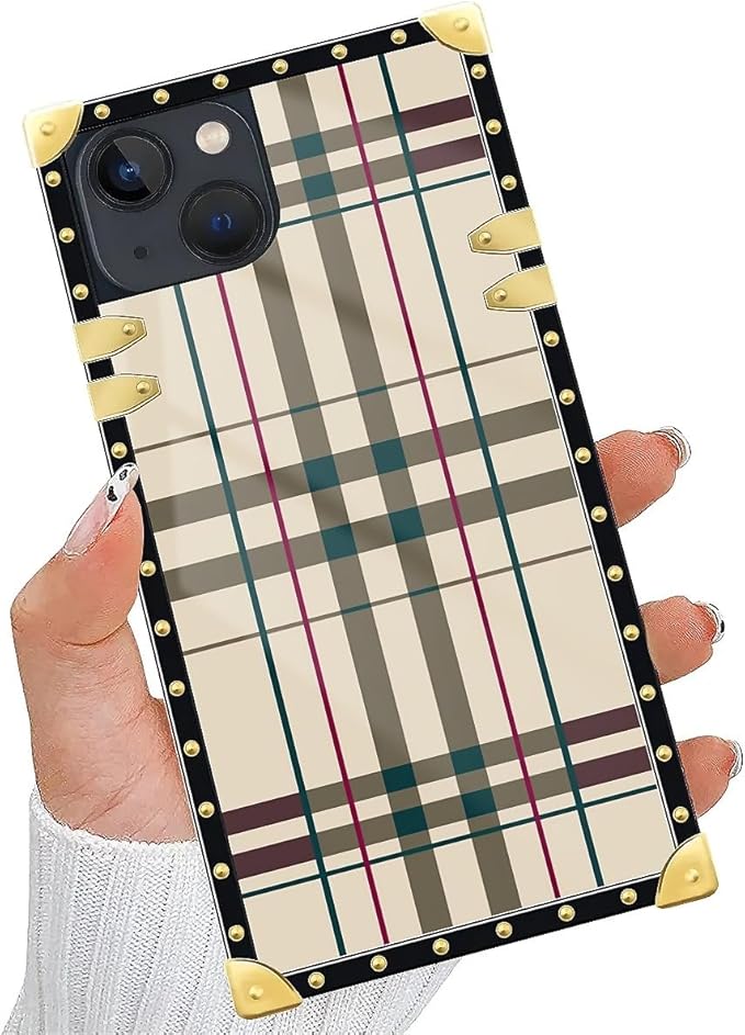 Compatible with iPhone 15 Case, Black Red Beige Stripes Luxury Golden Decoration for Girl Women Soft TPU Shockproof Protective Hard PC Back for iPhone 15
