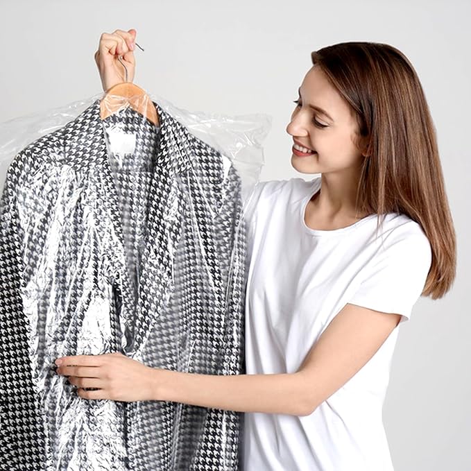 90 PCS Dry Cleaner Bags Plastic Clear 59 Inches,Garment Bags for Hanging Clothes Plastic Garment Bags Clear Clothes Covers Dry Cleaner Bags Hanging Dust-proof(60x150cm)