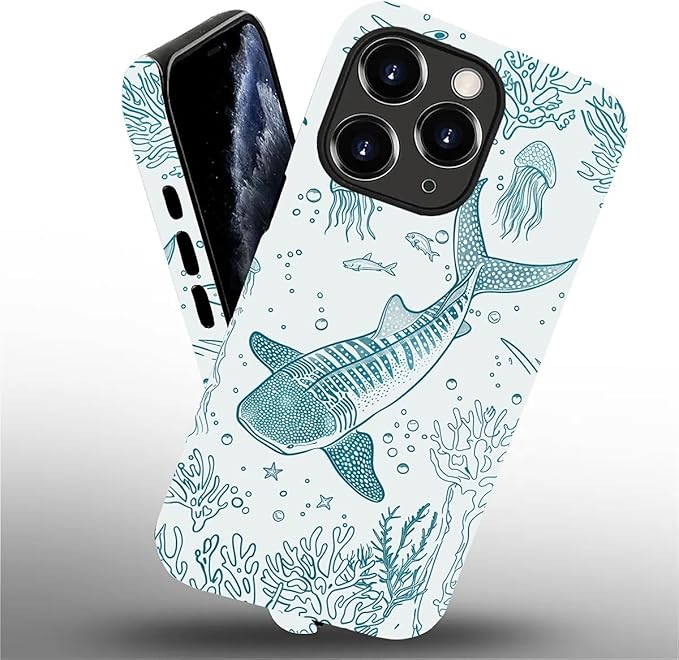 for iPhone 13 Pro Max Case,HH2 Ocean Whale Shark Hybrid 2 Layer Hard Shell Silicone Protective Pattern Design Case