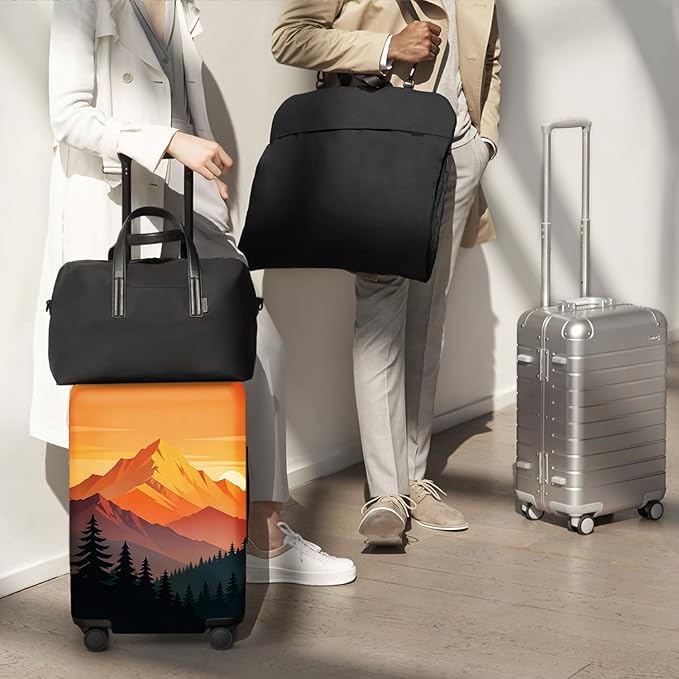 Retro Mountain Landscape Sunset Travel Luggage Cover -Stretchable Airplane Suitcase Protector Sleeve,Universal Washable Fit for 28-30 Inch Checked Baggage,Water Resistant Durable Luggage Protector