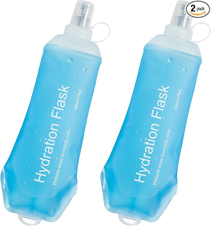 CLINTT 500ml Soft Flask, Foldable Running Water Bottle, TPU Folding Soft Water Flask, BPA-Free Collapsible Flask for Hydration Pack Running Vest, Cycling, Climbing, Hiking - 2Pcs, Blue