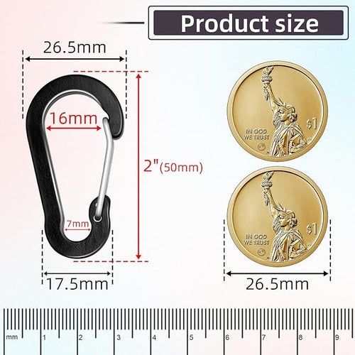 10pcs Aluminum Small Carabiner Clip, 2 Inch Carabiner Keychain Clasp Spring D Ring for Hanging Home KeyRings Hook Paracord Lanyard Keychain Pet Collar Hiking Camping Fishing Accessories (Black)