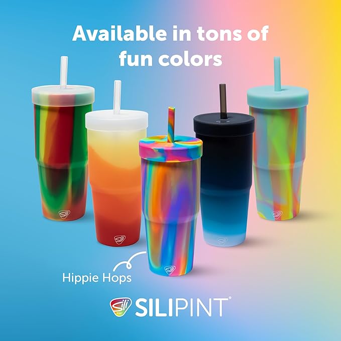 Silipint: 32oz Silicone TUMBLER CUP, Unbreakable, Non-Toxic, Dishwasher Safe (Sun Storm, 32oz - Pack of 4)
