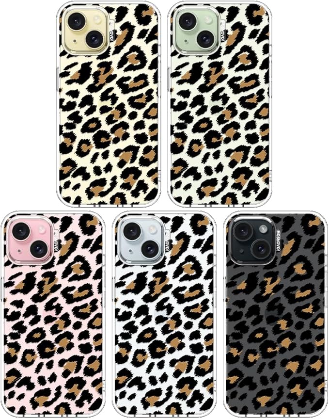 MOSNOVO Case for iPhone 15 Plus/iPhone 14 Plus, [Buffertech 6.6ft Military-Grade Drop Protection] [Anti Peel Off Tech] Clear TPU Bumper Phone Case Cover Design - Leopard Print