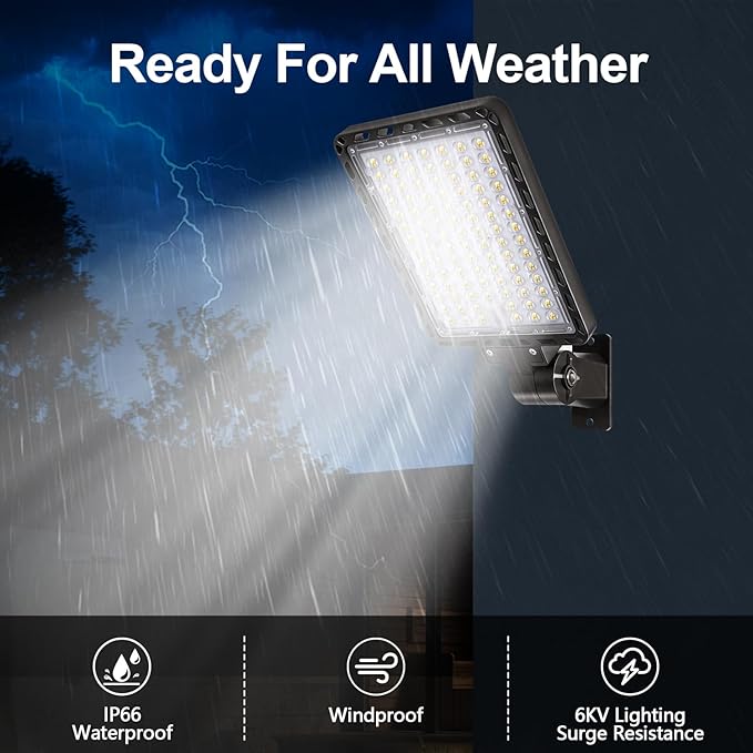 240W LED Parking Lot Light, 36000LM 5000K Adjustable Wall Mount Security Flood Lights with Dusk to Dawn Photocell, IP66 Waterproof Shoebox Light for Street, Yard, Driveway 4Pack