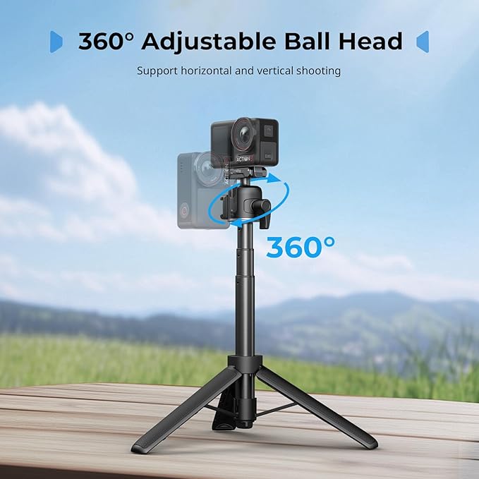 SmallRig Action Camera Selfie Stick Tripod, 7.8-21.6in Extendable, 360° Ball Head, Cold Shoe Mount, Quick Release Adapter for DJI Action 5 Pro/4, 1/4-20" Screw for Hero 13/12/11, Webcam - 5435