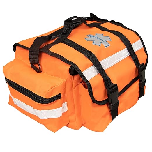 Primacare KB-RO74-O First Responder Trauma Bag, 17" x 9" x 7", Orange — EMT/EMS Medical Supply Organizer with Padded Dividers, Multiple Compartments, Side Pockets, Reflective Strip, Durable Design