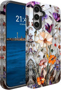 Compatible for Samsung Galaxy S25 FE 5G Case, Dual Layer Heavy Duty 2 in 1 Shockproof Protective Phone Case,Marble Pressed Flowers