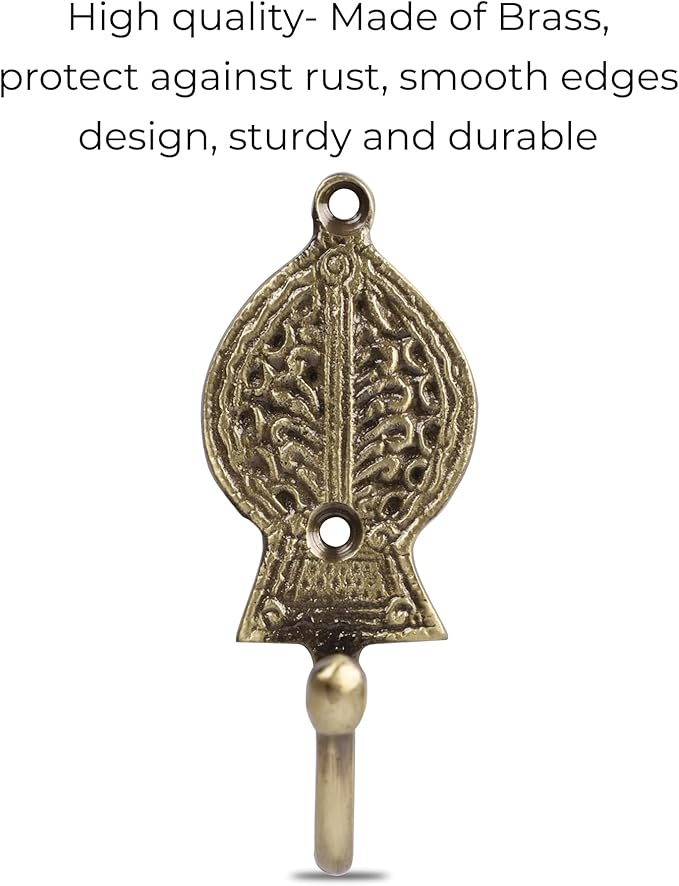 FAPBADRI Multipurpose Hooks, Used to Hang Clothes, Bags, Coats, Curtain Hold Backs, Keys, Colour - Antique Gold, Material - Brass, Retro Design, Screws and Wallplugs Included, Pack of 2 Pieces