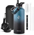 RAYMYLO Insulated Water Bottle 87 oz, Triple Wall Vacuum Stainless Steel (Cold for 48 Hrs), Leak Proof & Non-BPA, Modern Water Flask Jug with Paracord Handle & Straw Spout Lids, Indigo/Black