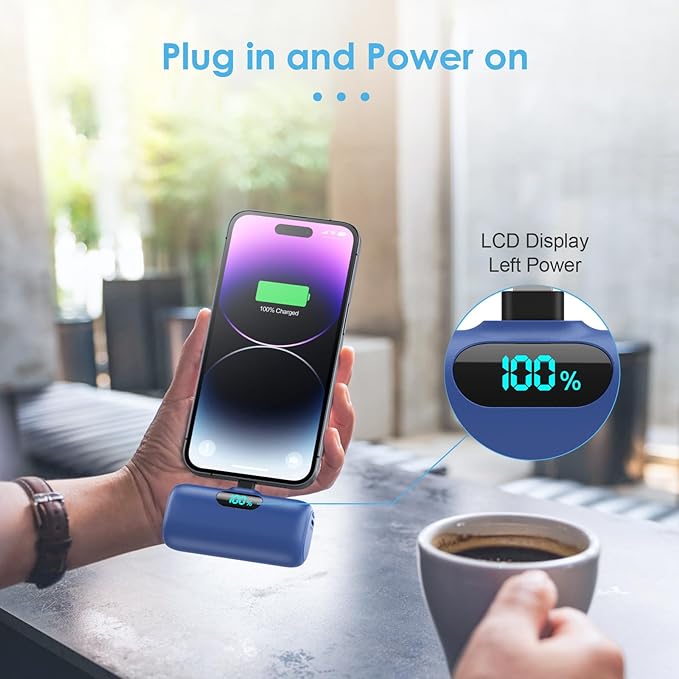 Mini Portable Charger USB C Power Bank,Upgraded 5000mAh PD Fast Charging Battery Pack Built-in USB-C Connector Travel Essential for iPhone17/17Pro/17Pro Max/Air/16 Plus/16Pro Max/15 Series Android