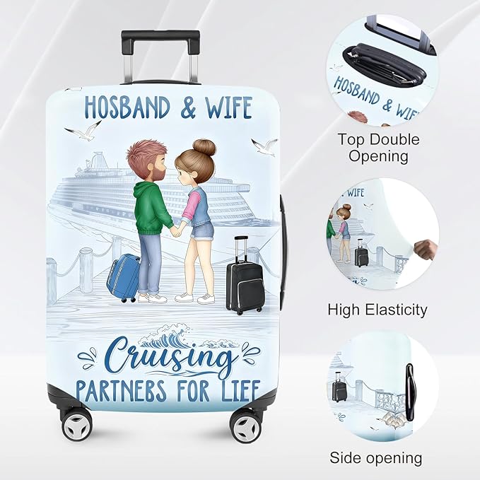 Valentine'S Day Couple Travel Luggage Cover -Stretchable Airplane Suitcase Protector Sleeve,Universal Washable Fit for 20-22 Inch Checked Baggage,Water Resistant Durable Luggage Protector,S
