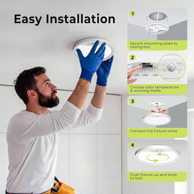hepside Motion Sensor Ceiling Light Wired, 3000K/4000K/6500K LED Flush Mount Ceiling Light Fixture, 8.7Inch 18W Motion Sensor Light with Timer for Closet Stair Porch Hallway Pantry,White