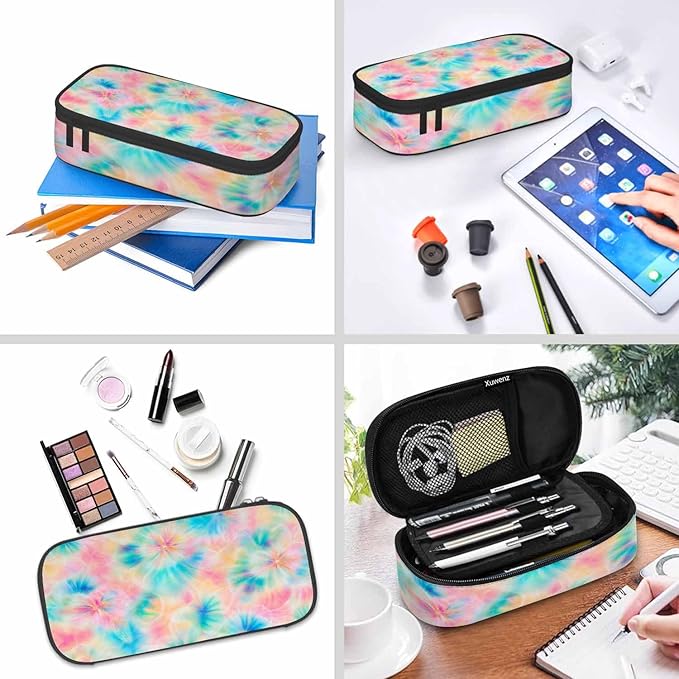 Tie Dye Pencil Case Pink Blue Ring Spray Artistic Design Pencil Bag Pen Markers Pouch Holder Organizer for Boy Girl School Students