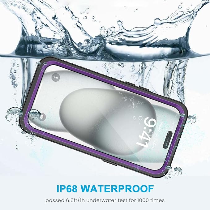 Lanhiem for iPhone 15 Plus Case, IP68 Waterproof Dustproof Shockproof Cases with Built-in Screen Protector, 360 Full Body Protective Front and Back Cover for iPhone 15 Plus - 6.7 inch (Purple)