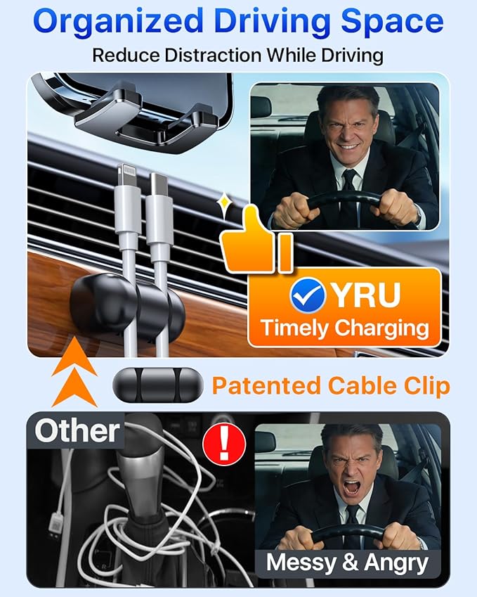 YRU [True Upgrade for Safety] Car Phone Holder Mount [Patent & Military-Grade] Dashboard Cell Phone Holder for Car Vent Windshield Phone Stand for iPhone 17 16 15 14 13 Pro Max Truck Samsung, Black