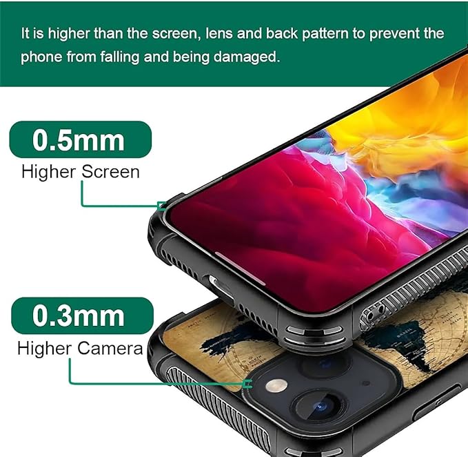 for iPhone 15 Case, Brown World Map Pattern Graphic Design Girl Boy Soft Silicone Hard Acrylic Shock Protection for iPhone 15