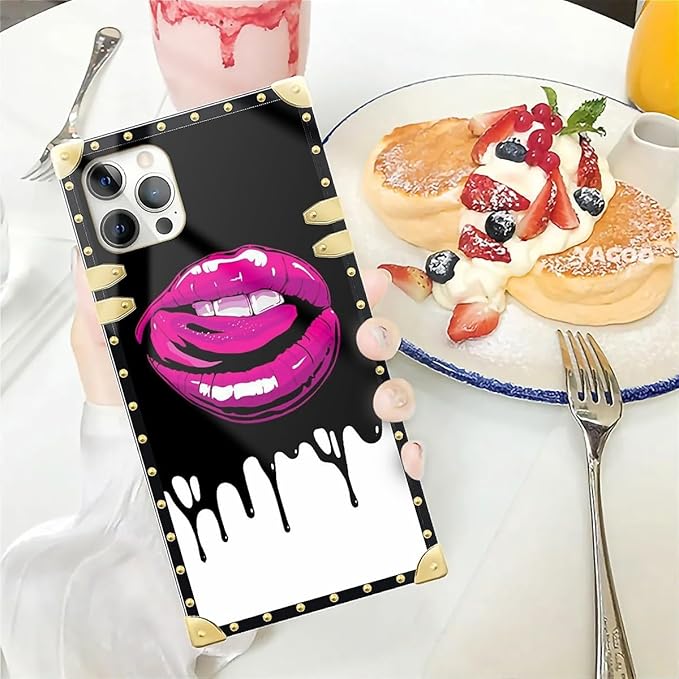 Compatible with iPhone 12 12 Pro Case, Black White Red Slap Sexy Luxury Golden Decoration for Girl Women Soft TPU Shockproof Protective Hard PC Back for iPhone 12 12 Pro