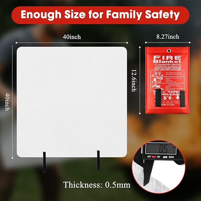 FJNATINH Fire Blankets Emergency for Home - 1 Pack 40' x 40' Fiberglass Blanket for Kitchen and Home (1)