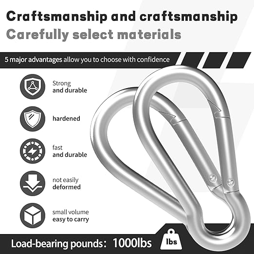 Carabiner, Heavy Duty Galvanized Steel Spring Snap Hook Carabiner Clips with 1000LBS Holding Capacity, Ideal for Outdoor, Hammock, Swing and Travel (M12 4.7Inch, 4PCS)