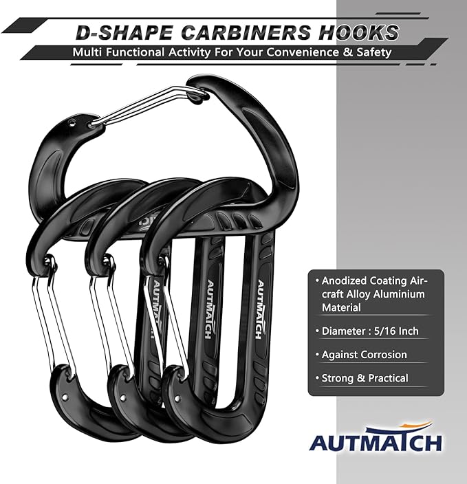 AUTMATCH Carabiner Clips, 3" Spring Snap Hook Caribeener Clips Buckle Heavy Duty Locking Carabiners Chain Quick Links, 4 Pack