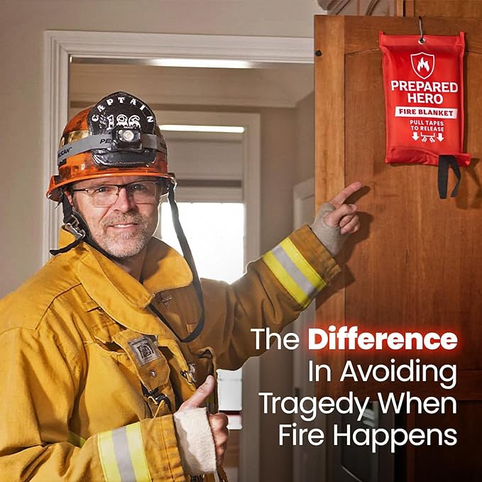 Prepared Hero Emergency Fire Blanket XL - 1 Pack - Fire Suppression for Kitchen, 47" x 71" Fiberglass Fire Blanket for Home