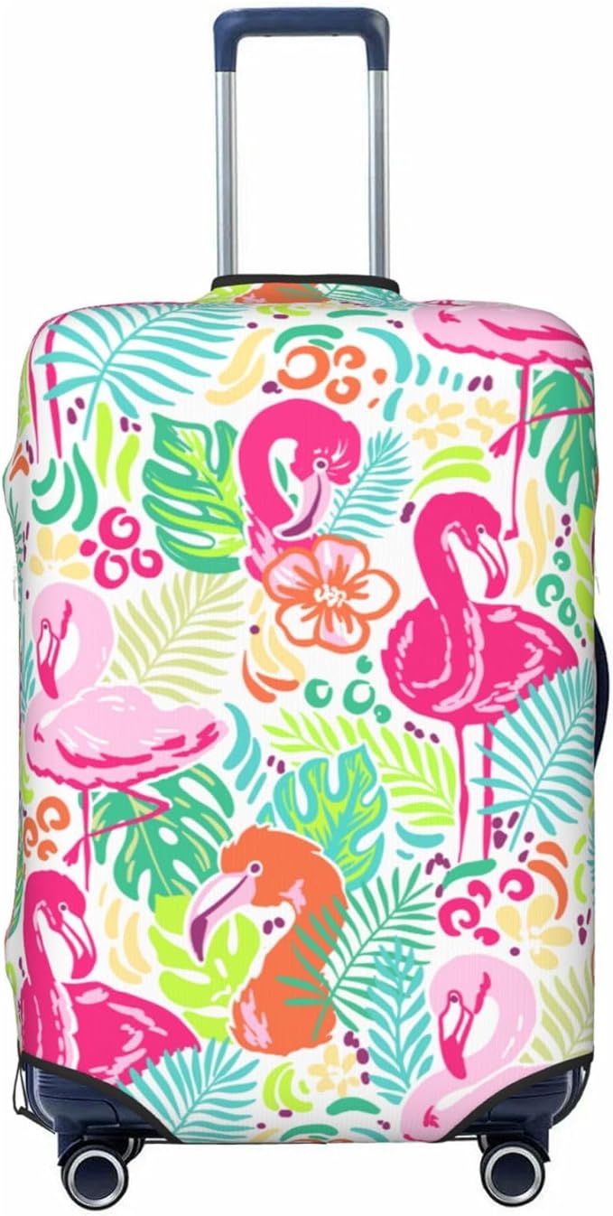 Bright Flamingo Tropical Leaf Elastic Luggage Cover, Suitcase Protector For Travel (Fits 25-28 Inch Luggage)