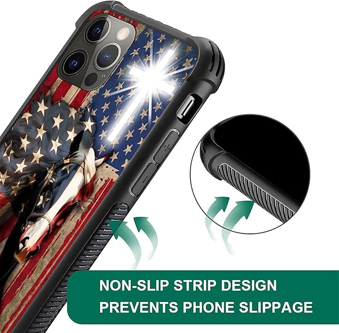 for iPhone 11 Pro Max Case, Red American Flag Horse Cross Pattern Graphic Design Girl Boy Soft Silicone Hard Acrylic Shock Protection for iPhone 11 Pro Max
