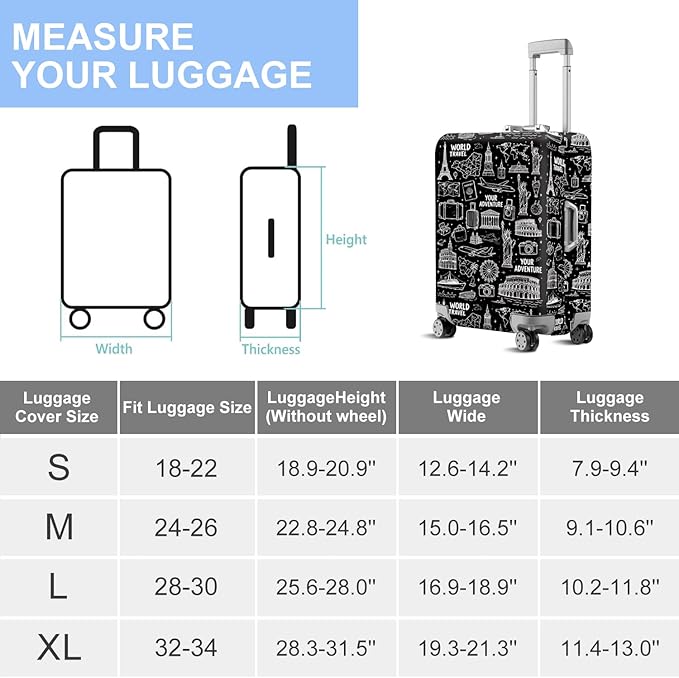 ANNA QUEEN Travel Seamless Pattern Luggage Cover -Stretchable Airplane Suitcase Protector Sleeve,Universal Washable Fit for 32-34 Inch Checked Baggage,Water Resistant Durable Luggage Protector,XL