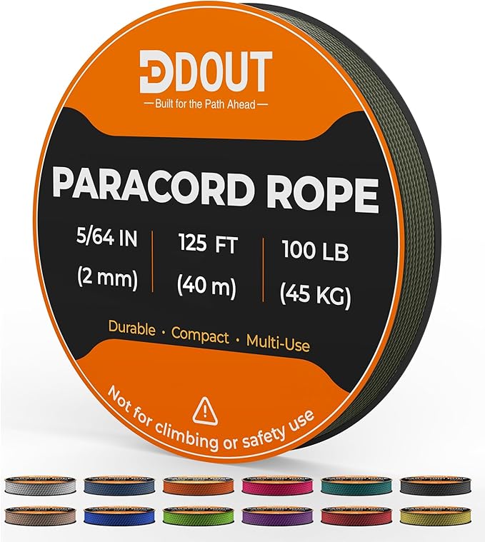 DDOUT 2mm Paracord 100lb, Thin Micro Paracord Rope, Green 125FT Nylon Cord for Crafting, DIY Projects, Fishing, Camping & Outdoor