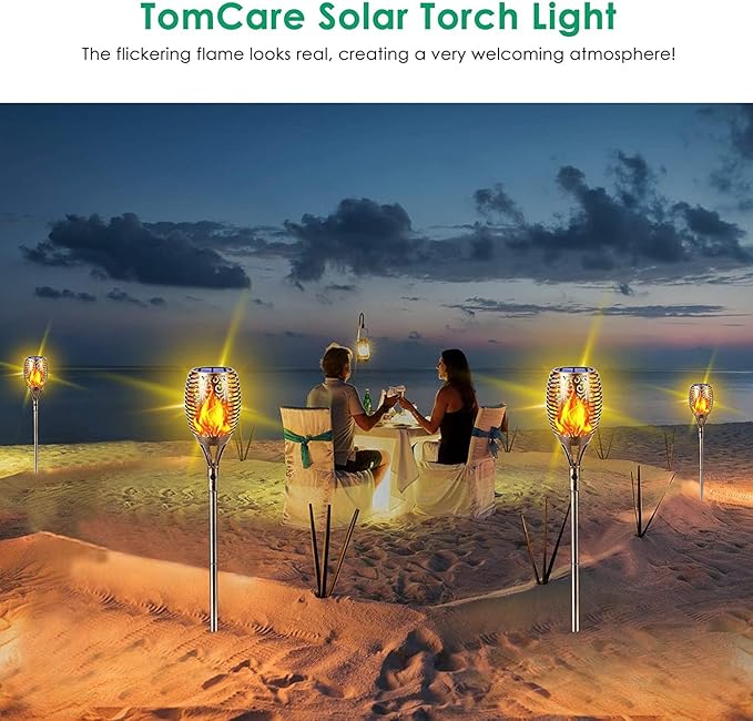 TomCare Solar Lights Outdoor 99 LED Higher & Larger Flickering Flame Solar Torch Lights 43" Decorative Waterproof Solar Powered Pathway Landscape Lighting for Garden Patio Yard, 4Pack (Bronze)