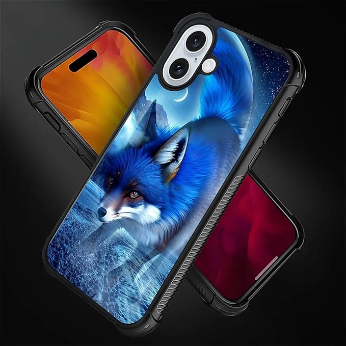 for iPhone 16 Case, Snowy Mountain Fox Lake Pattern Graphic Design Girl Boy Soft Silicone Hard Acrylic Shock Protection for iPhone 16
