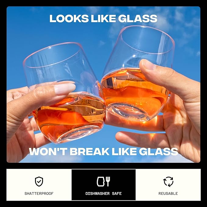 GOVINO Unbreakable Plastic Wine Glasses - Stemless Shatterproof Tritan Glassware, Fancy Cups That Look Like Glass, 16oz, Set of 2