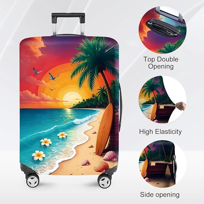 ANNA QUEEN Tropical Sunset Beach Luggage Cover,Stretchable Suitcase Protector Sleeve,Fit for 20-22 Inch Checked Baggage,Water Resistant & Durable Luggage Protector