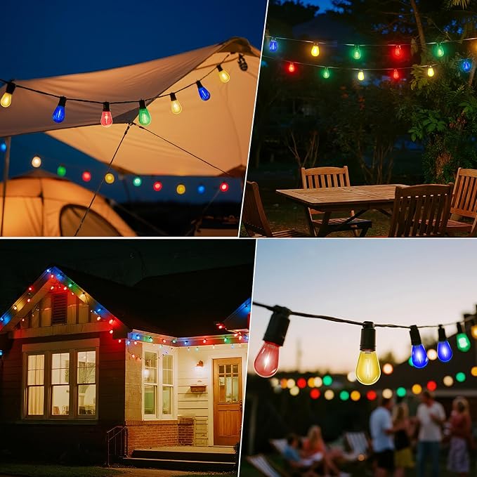 GvvooHome 15 Pack S14 Colored LED String Light Bulbs, 1W Plastic Shatterproof Replacement Bulbs for Outdoor Patio Backyard Lights, E26 Medium Base, Dimmable, Warm White 2200K, Red/Green