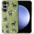for Samsung Galaxy S24 FE Case,HL2 Grass Cat Hybrid 2 Layer Hard Shell Silicone Protective Pattern Design Case