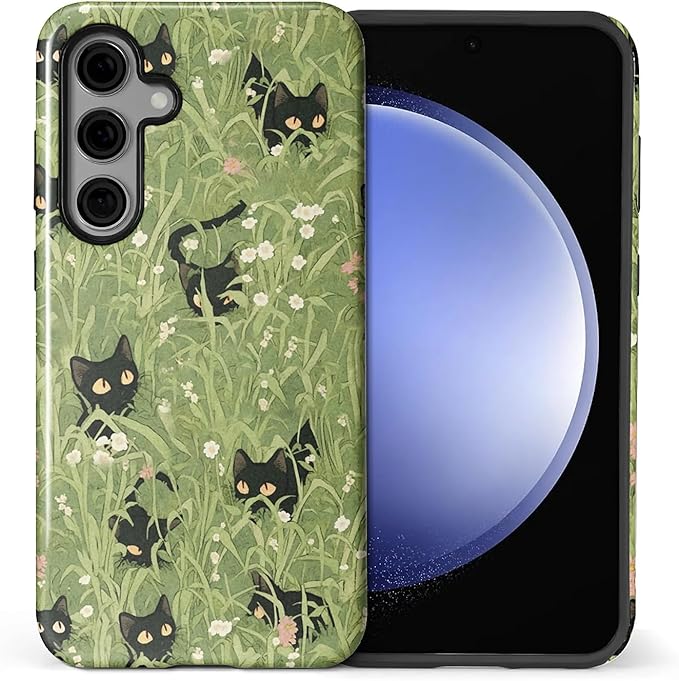 for Samsung Galaxy S24 FE Case,HL2 Grass Cat Hybrid 2 Layer Hard Shell Silicone Protective Pattern Design Case
