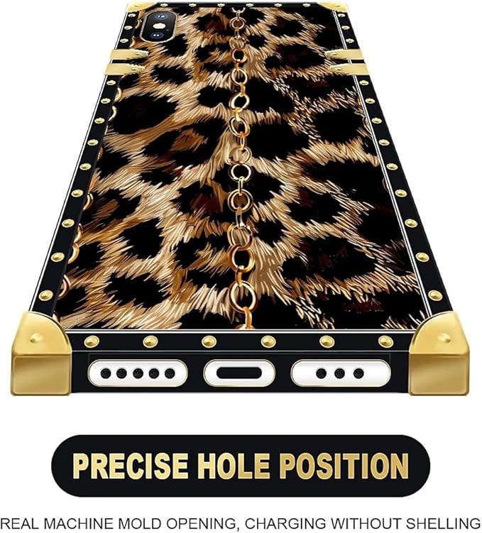 Compatible with iPhone XR Case, Seamless Gold Chain Leopard Luxury Golden Decoration for Girl Women Soft TPU Shockproof Protective Hard PC Back for iPhone XR
