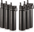 Volhoply 24oz Insulated Water Bottle With Straw Bulk 6 Pack,Metal Wide Mouth Water Bottles With Handle Lid Keep Cold,Reusable Double Wall Cups,Powder Coated Sport Bottle For Holder(Black,6 Count)