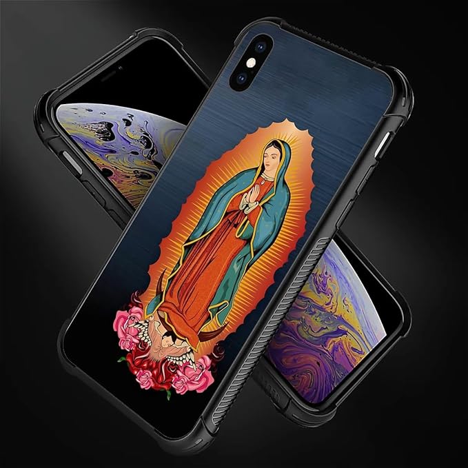 for iPhone X/Xs Case, Red Virgen Guadalupe Pattern Made of Soft Silicone Hard Acrylic Shock Protection for iPhone X/Xs