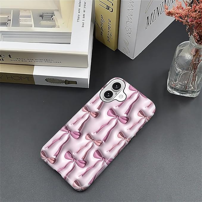 for iPhone 16 Plus Case,HL2 Abstract Ribbons Bows Hybrid 2 Layer Hard Shell Silicone Protective Pattern Design Case