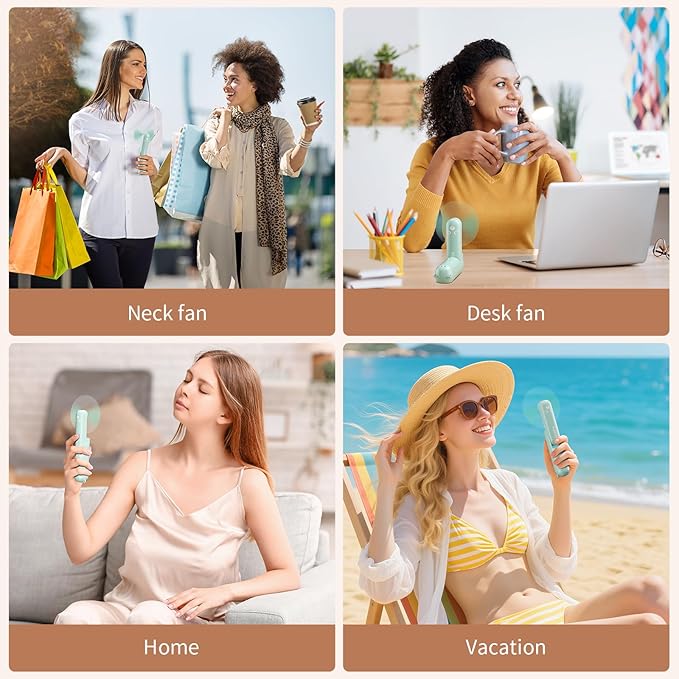 Mini Handheld Fan,USB Rechargeable 3 IN 1 Personal Cooler Fans with Power Bank,LED Flashlight,Small Foldable Portable Pocket Fan-Travel & Emergency Essentials for Outdoor Cyan