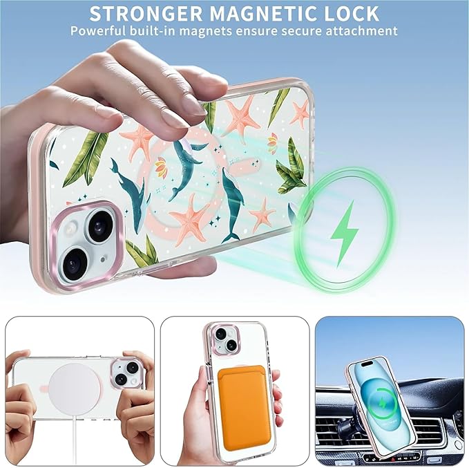 Case for iPhone 13/14,[Compatible with MagSafe],Sealife Whale Ocean Wildlife Clear Phone Case Design，for Women Girls Magnetic Clear Cover - Slim, Sleek, & Shockproof Protection