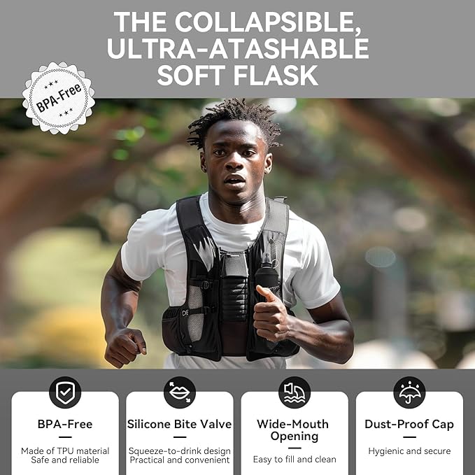 500ml Soft Flask Soft Water Bottle for Running, Hiking, Travelling, Cycling and Climbing, TPU Material, BPF-Free - Black