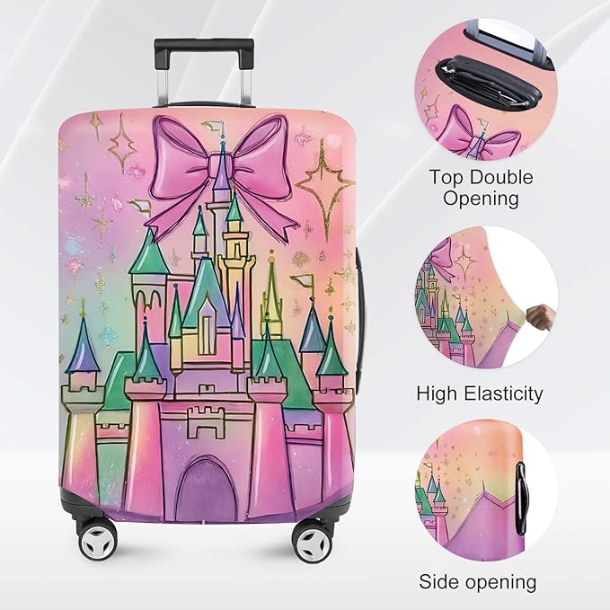 ANNA QUEEN Fantasy Castle Travel Luggage Cover -Stretchable Airplane Suitcase Protector Sleeve,Universal Washable Fit for 20-22 Inch Checked Baggage,Water Resistant Durable Luggage Protector,S