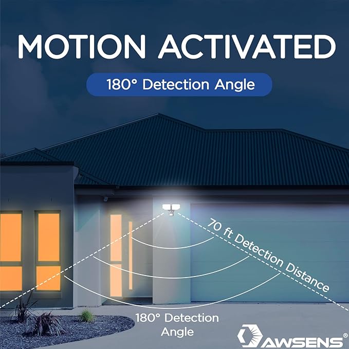 30W LED Security Lights Motion Sensor Light Outdoor, 180 Degree, 2600 LM, 5100 K, ETL Water Resistant, 2 Head Motion Detector Flood Light for Garage, Yard, Porch (Black)