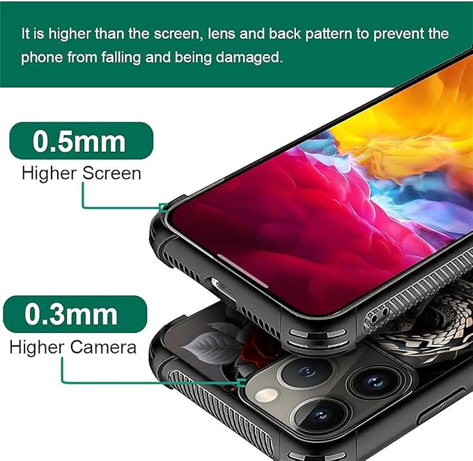 for iPhone 16 Pro Max Case, Entwined Rose Snake Pattern Graphic Design Girl Boy Soft Silicone Hard Acrylic Shock Protection for iPhone 16 Pro Max